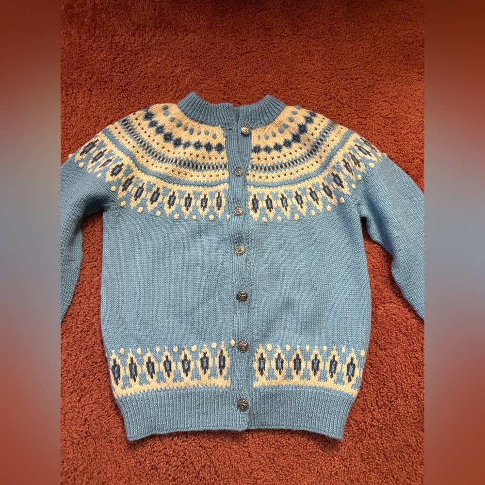 Vintage Dale of Norway Baby Blue and Cream Fair Isle Knit Wool Cardigan 40 - Picture 2 of 10
